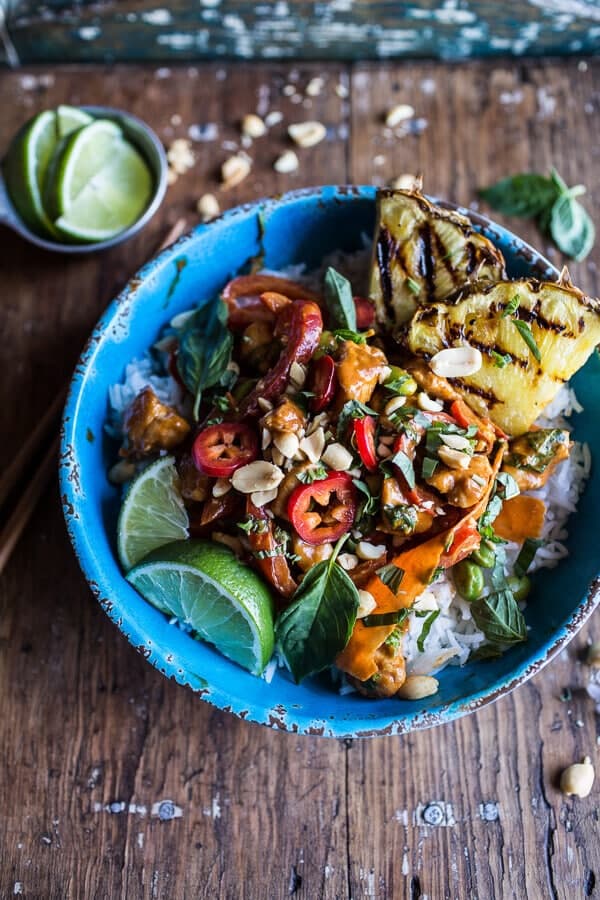 30 Minute Sweet Thai Chili Peanut Chicken and Grilled Pineapple Stir Fry | halfbakedharvest.com @hbharvest