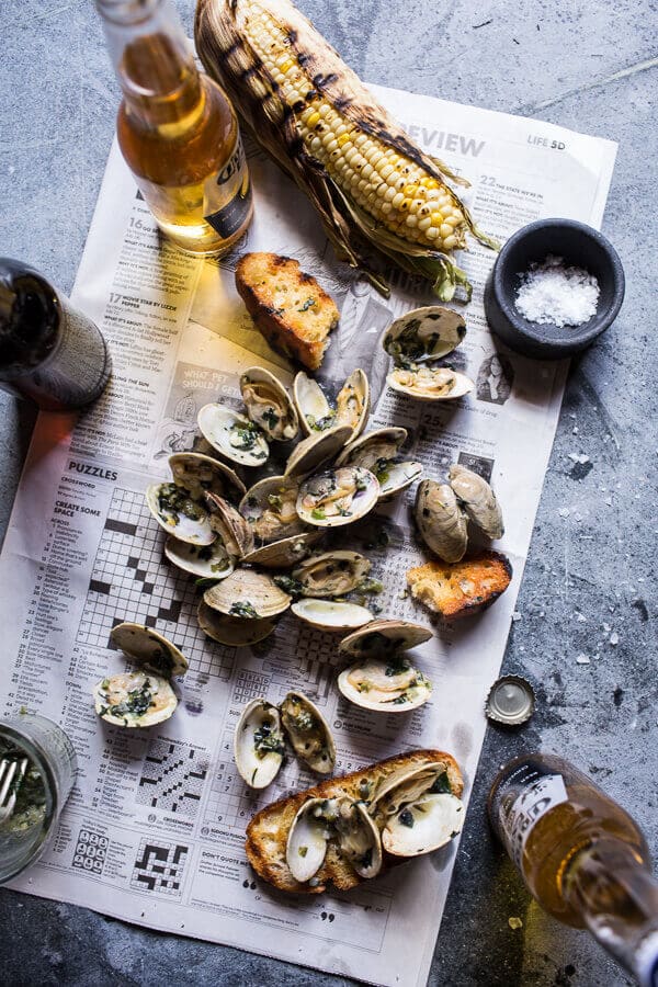 Grilled Clams with Charred Jalapeño Basil Butter | halfbakedharvest.com @hbharvest