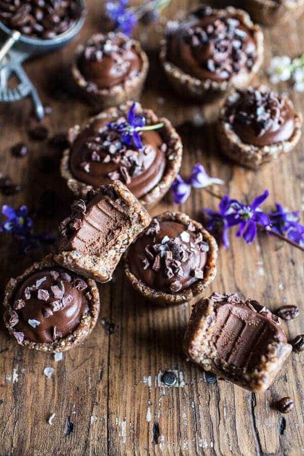 Mini Vegan No-Bake Chocolate Mocha Fudge and Coconut Tarts | halfbakedharvest.com @hbharvest