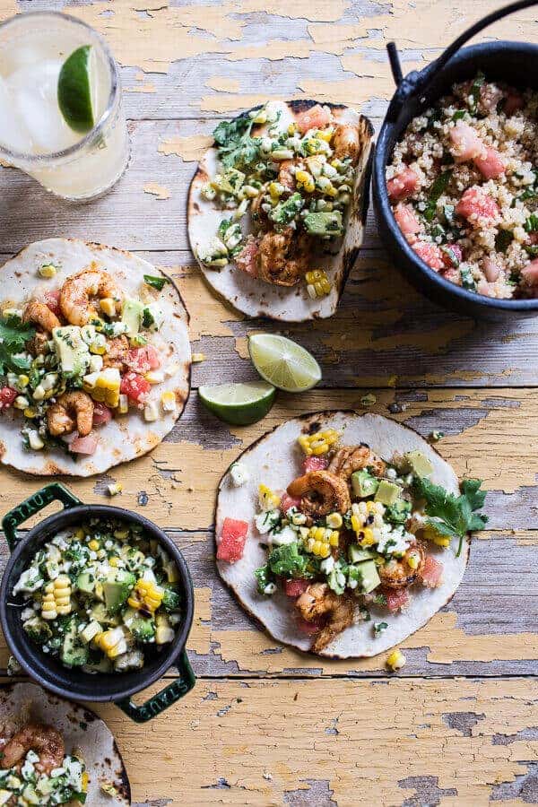 Zesty Grilled Shrimp Tacos with South of the Border Corn and Cotija Salsa | halfbakedharvest.com @hbharvest