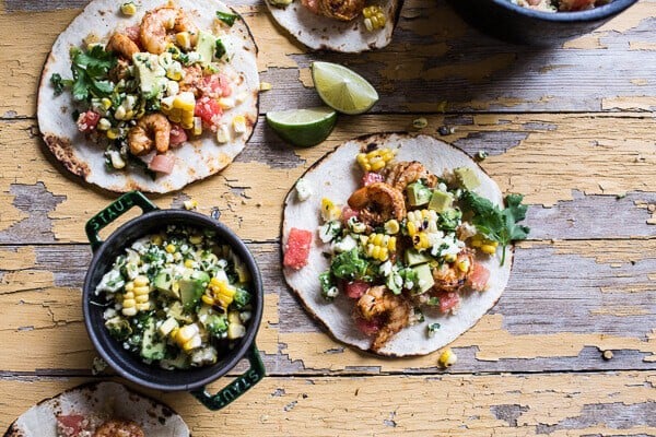 Zesty Grilled Shrimp Tacos with South of the Border Corn and Cotija Salsa | halfbakedharvest.com @hbharvest