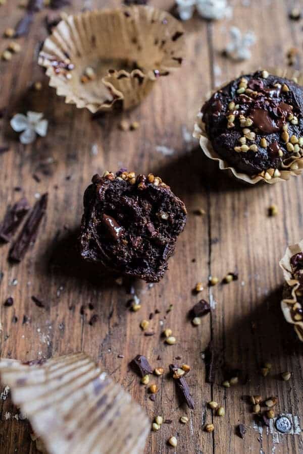 Double Chocolate Coconut oil Zucchini Muffins with Caramelized Buckwheat | halfbakedharvest.com @hbharvest