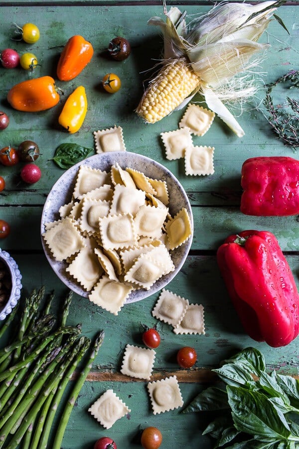Garden Veggie and Ravioli Skillet with Pistachio Herb Butter | halfbakedharvest.com @hbharvest