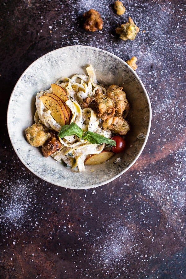 Goat Milk Fettuccine with Spicy Corn Fritters + Sweet Nectarine | halfbakedharvest.com @hbharvest