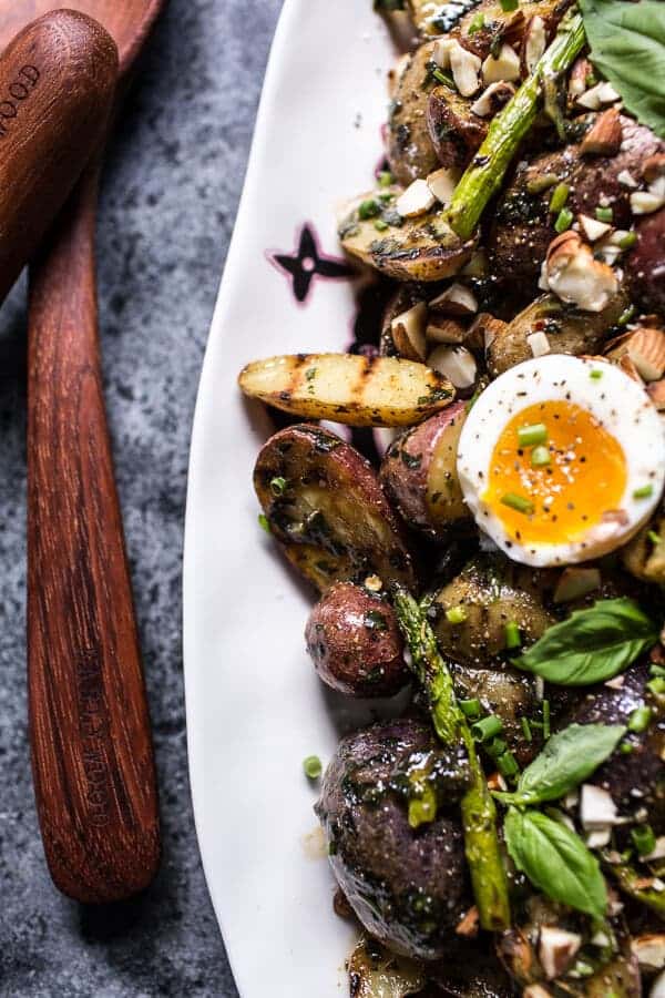 Grilled Potato Salad with Almond-Basil Chimichurri and 7-Minute Eggs | halfbakedharvest.com @hbharvest