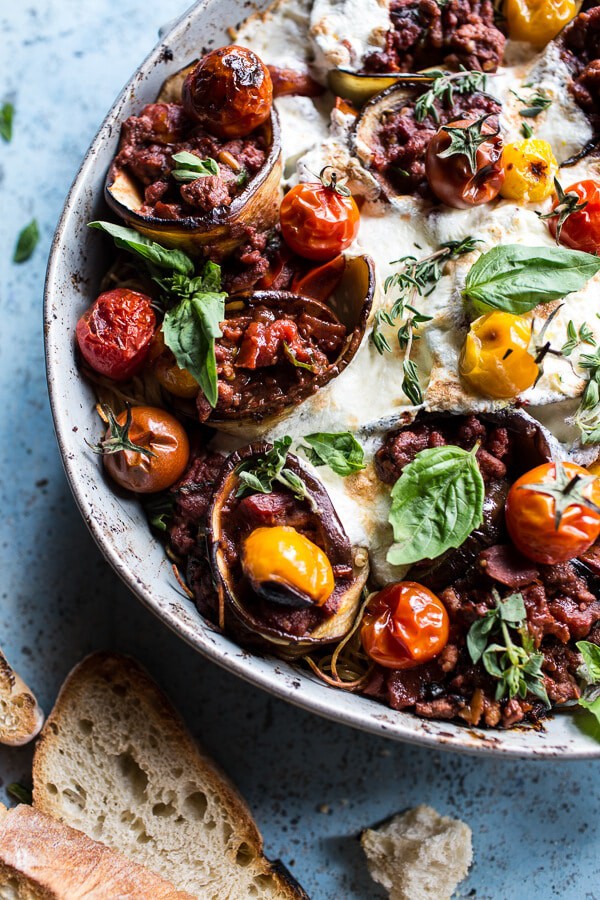 Italian Turkey and Tomato Basil Eggplant Roll Pasta Bake | halfbakedharvest.com @hbharvest