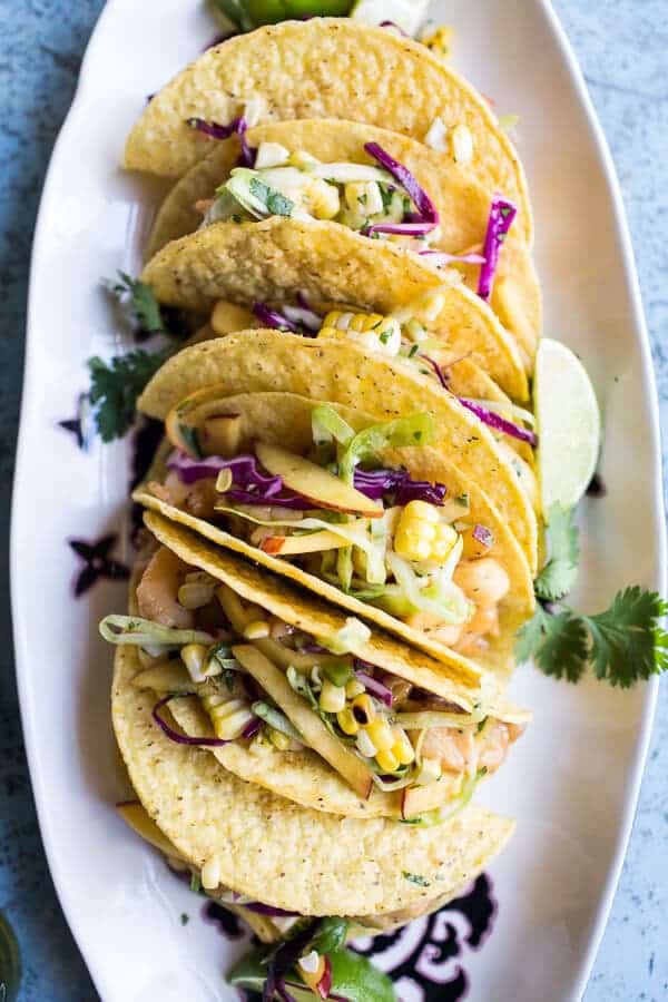 Seafood Tacos with Lime-Green Chile Sauce + Grilled Corn Slaw | halfbakedharvest.com @hbharvest