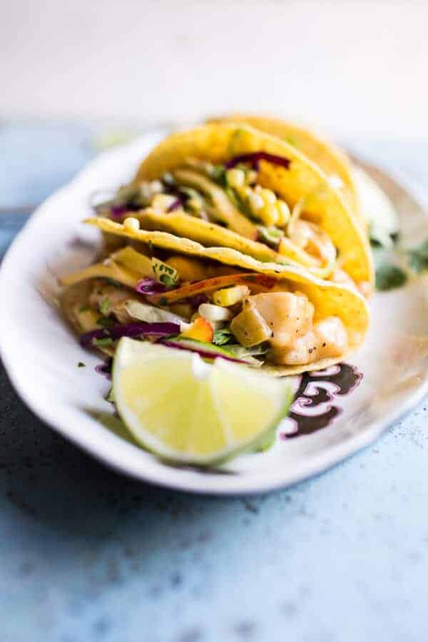 Seafood Tacos with Lime-Green Chile Sauce + Grilled Corn Slaw | halfbakedharvest.com @hbharvest