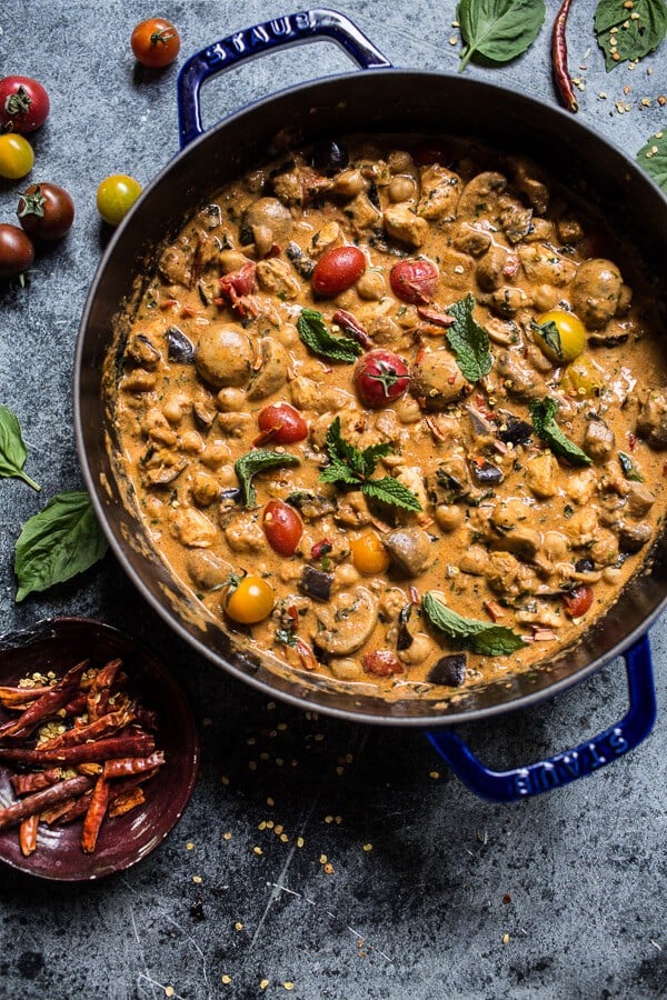 Simple Almond Chicken, Chickpea and Eggplant Curry | halfbakedharvest.com @hbharvest