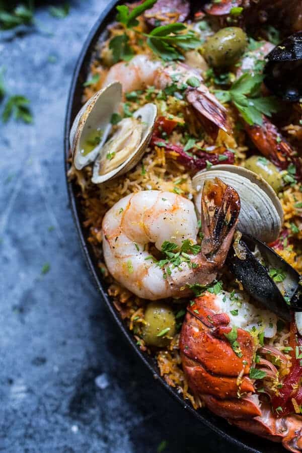 Skillet Grilled Seafood and Chorizo Paella | halfbakedharvest.com @hbharvest