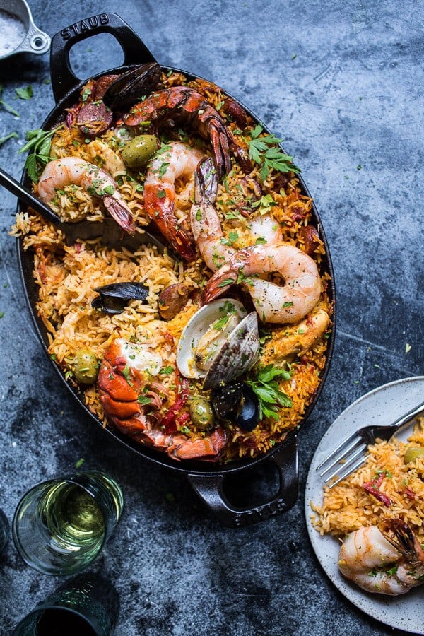 Skillet Grilled Seafood and Chorizo Paella | halfbakedharvest.com @hbharvest