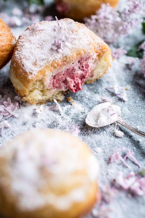 Strawberry Jelly and Vanilla Cream Brioche Doughnuts with Lilac Sugar | halfbakedharvest.com @hbharvest