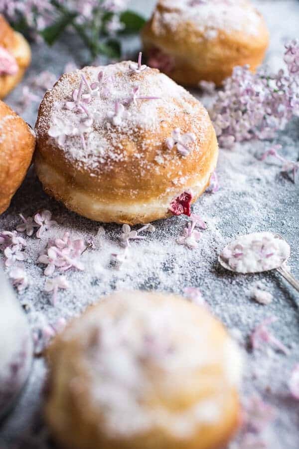 Strawberry Jelly and Vanilla Cream Brioche Doughnuts with Lilac Sugar | halfbakedharvest.com @hbharvest
