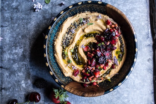 Summer Fruit Salsa and Pesto Hummus | halfbakedharvest.com @hbharvest