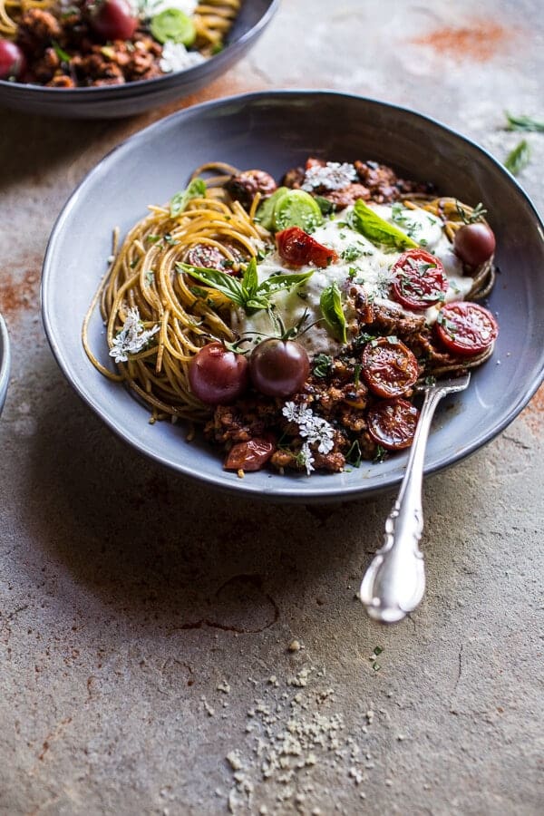 20 Minute Heirloom Tomato Basil Chicken Parmesan Bolognese | halfbakedharvest.com @hbharvest