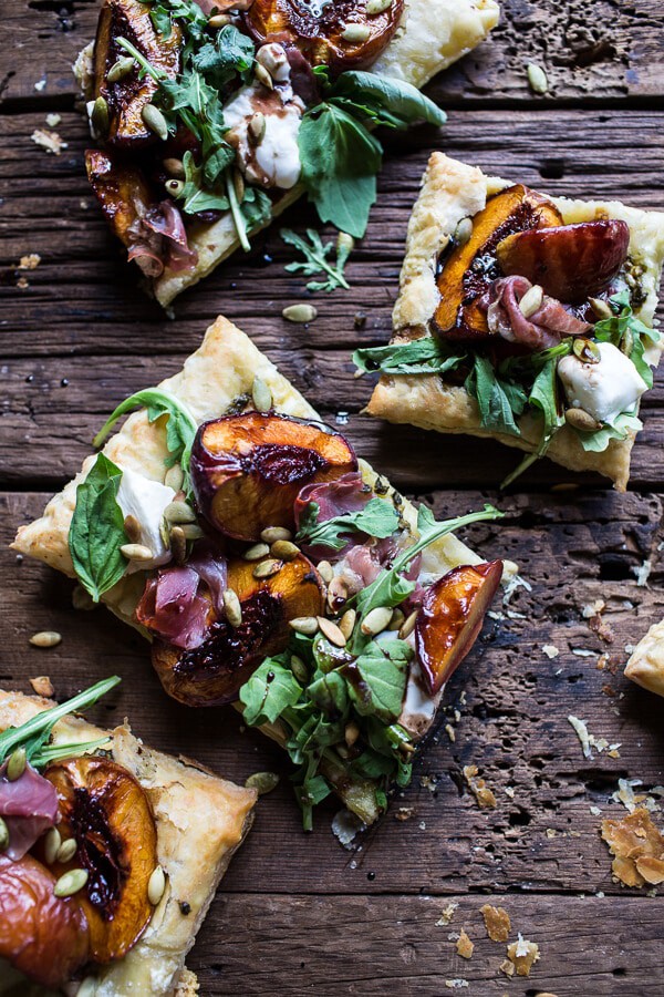 Balsamic Roasted Peach, Basil Chicken and Prosciutto Tarts | halfbakedharvest.com @hbharvest