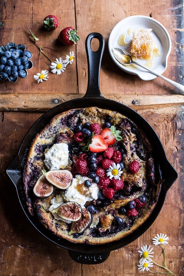 Blueberry Chamomile Dutch Baby with Honeycomb Ricotta | halfbakedharvest.com @hbharvest