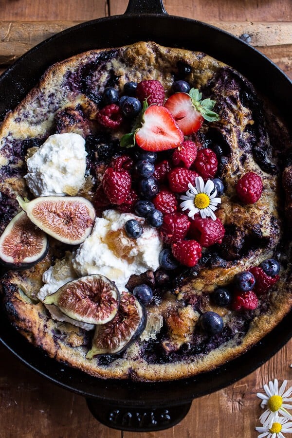 Blueberry Chamomile Dutch Baby with Honeycomb Ricotta | halfbakedharvest.com @hbharvest