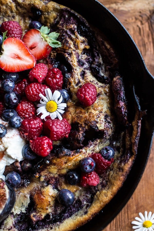 Blueberry Chamomile Dutch Baby with Honeycomb Ricotta | halfbakedharvest.com @hbharvest