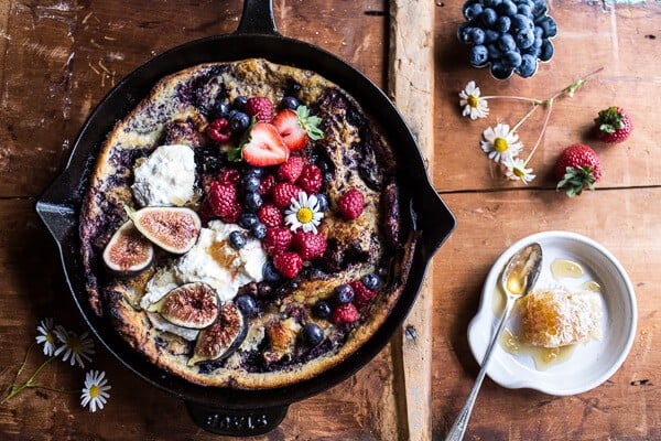 Blueberry Chamomile Dutch Baby with Honeycomb Ricotta | halfbakedharvest.com @hbharvest