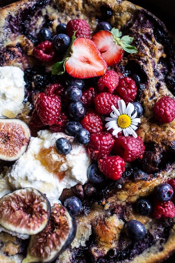Blueberry Chamomile Dutch Baby with Honeycomb Ricotta | halfbakedharvest.com @hbharvest
