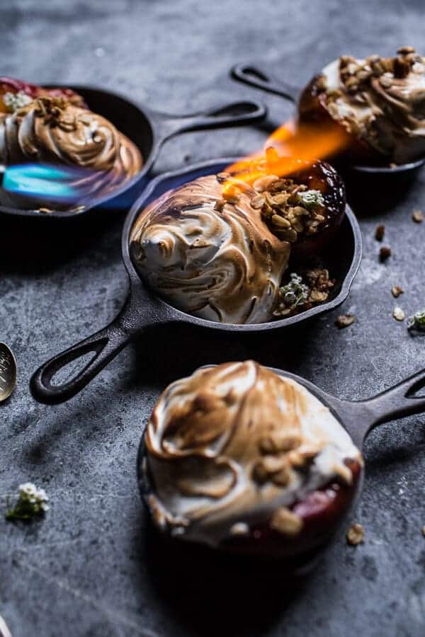 Mini Bourbon Caramelized Peach Baked Alaska with Butter Pecan Ice Cream | halfbakedharvest.com @hbharvest