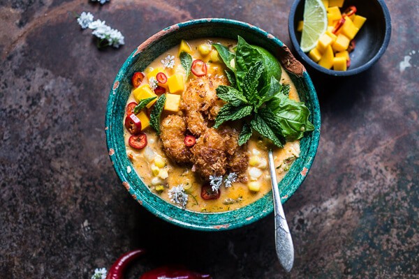 TThai Chile Corn Chowder with Coconut Fried Shrimp | halfbakedharvest.com @hbharvest