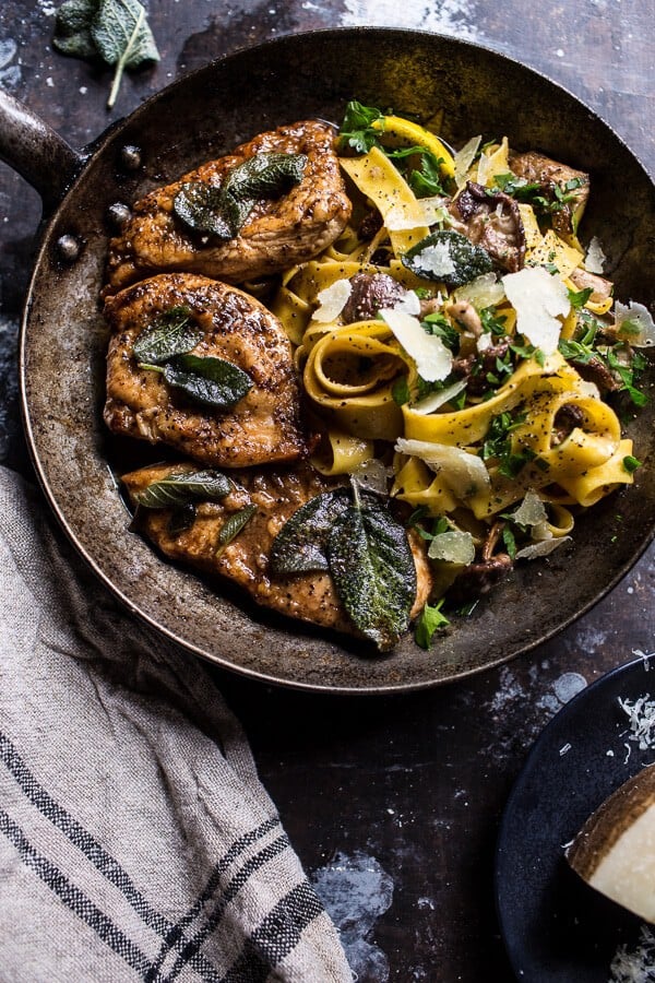 Browned Sage Butter Chicken Piccata with Mushroom Pasta | halfbakedharvest.com @hbharvest