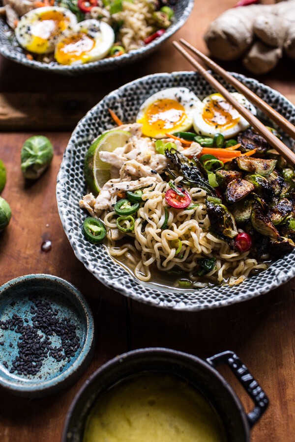 30 Minute Chicken Ramen with Miso Roasted Brussels Sprouts + Ginger Butter | halfbakedharvest.com @hbharvest