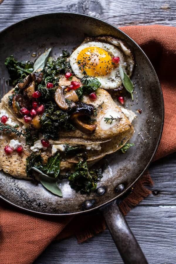 Buttered Hazelnut Crepes with Caramelized Wild Mushrooms, Kale and Goat Cheese | halfbakedharvest.com @hbharvest