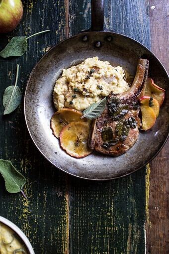 Cider Apple and Sage Roasted Pork Chops with Brown Butter Gorgonzola Polenta | halfbakedharvest.com @hbharvest