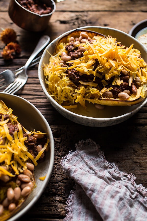 Cincinnati Chili Stuffed Spaghetti Squash | halfbakedharvest.com @hbharvest