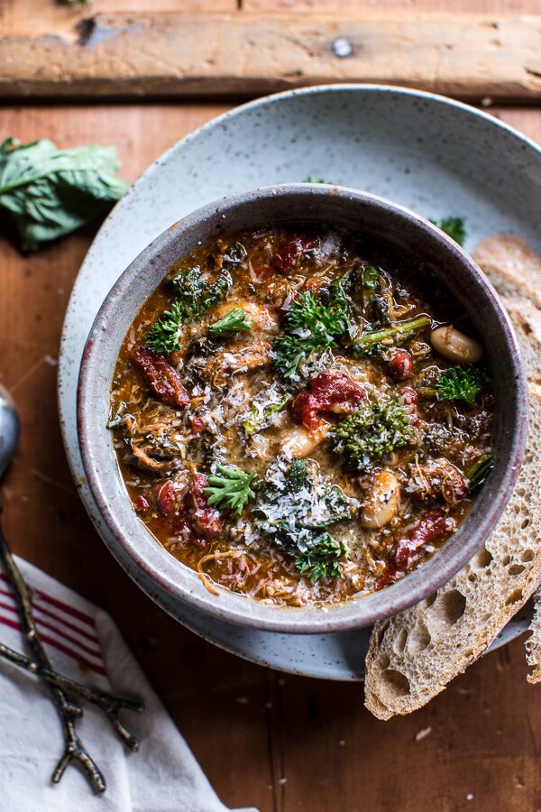 Crockpot Italian Chicken and Broccoli Rabe Chili | halfbakedharvest.com @hbharvest