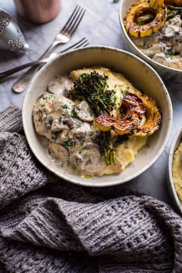 45-Minute Truffled Mushroom Chicken with Polenta + Roasted Broccolini | halfbakedharvest.com @hbharvest