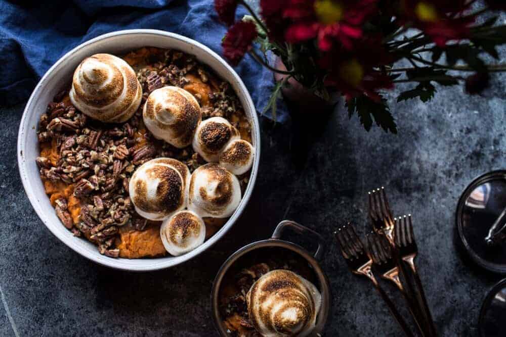Lighter Sweet Potato Casserole with Maple Toasted Marshmallow | halfbakedharvest.com @hbharvest