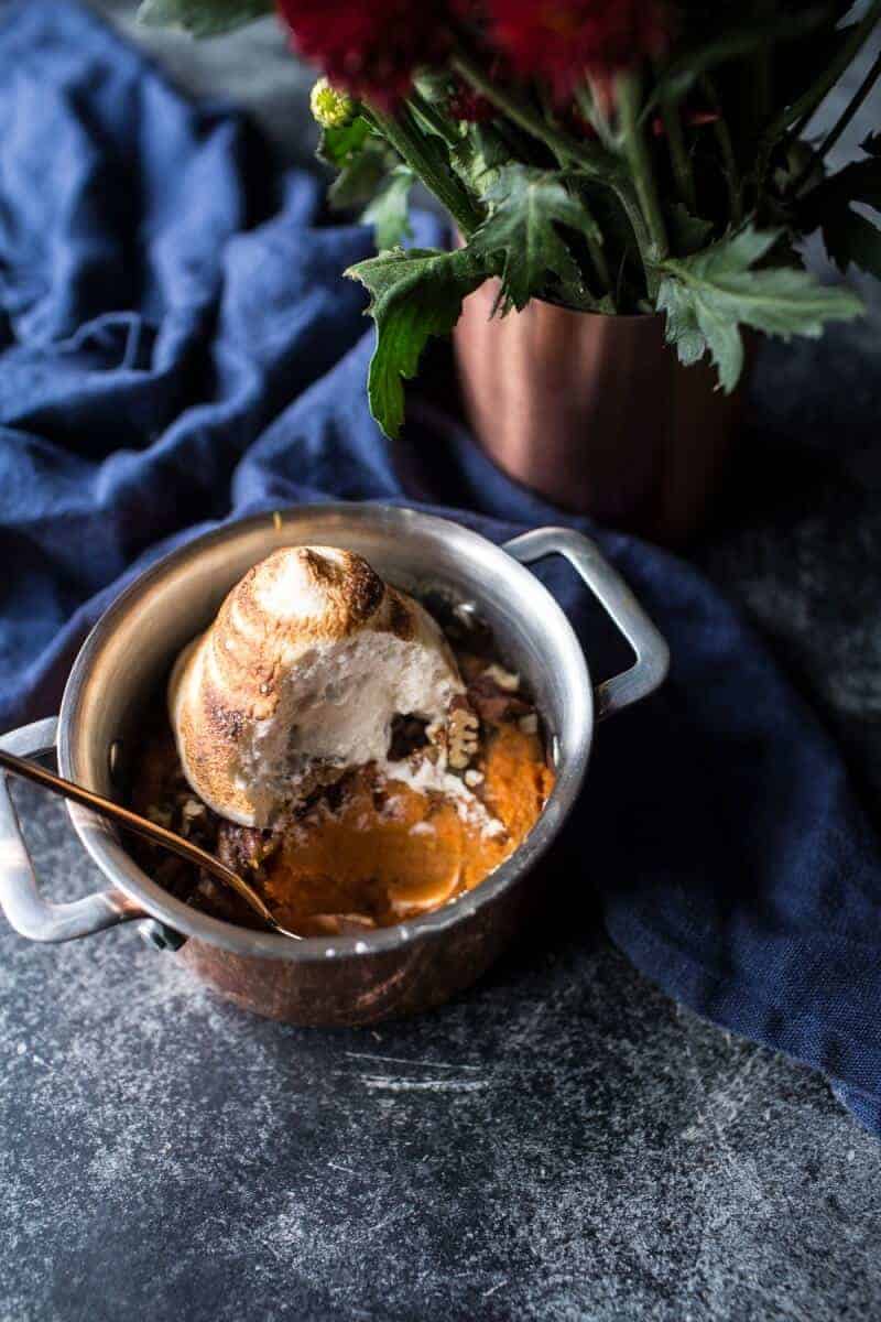 Lighter Sweet Potato Casserole with Maple Toasted Marshmallow | halfbakedharvest.com @hbharvest