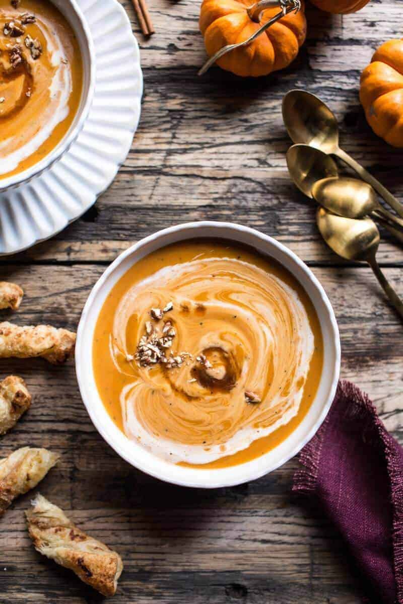 Maple Cream Sweet Potato Soup with Cheddar Cinnamon Sugar Twist | halfbakedharvest.com @hbharvest