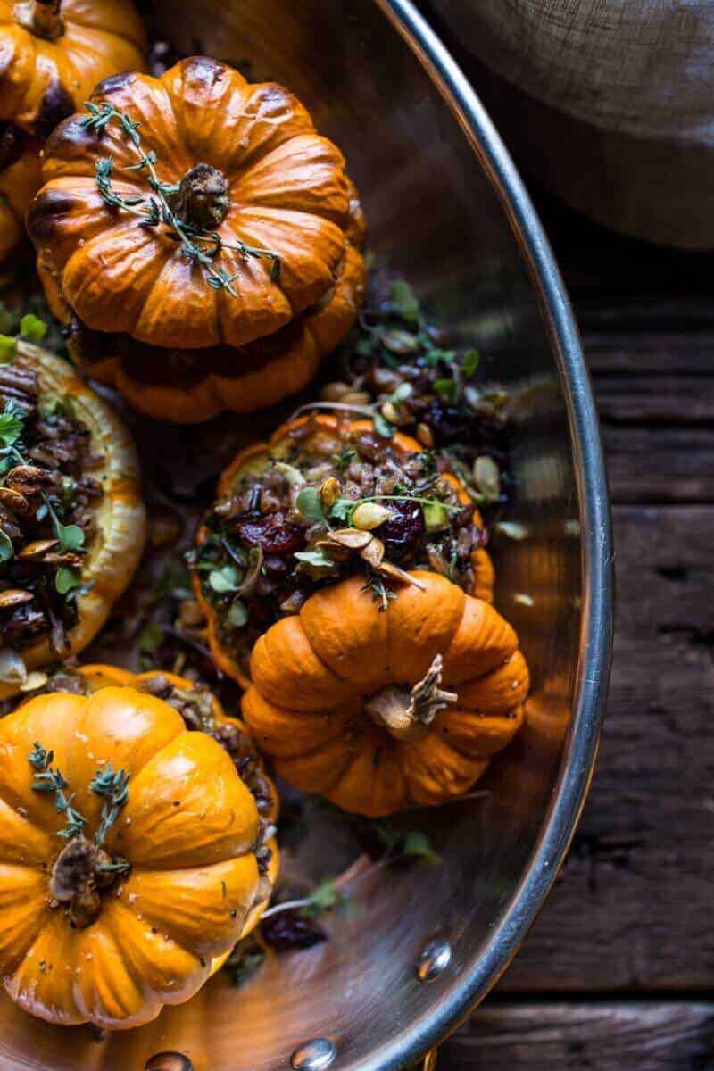 Nutty Wild Rice and Shredded Brussels Sprout Stuffed Mini Pumpkins | halfbakedharvest.com @hbharvest