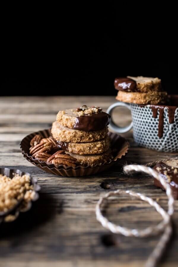 Slice N Bake Vanilla Brown Butter Pecan Cookies…Dipped in Chocolate | halfbakedharvest.com @hbharvest