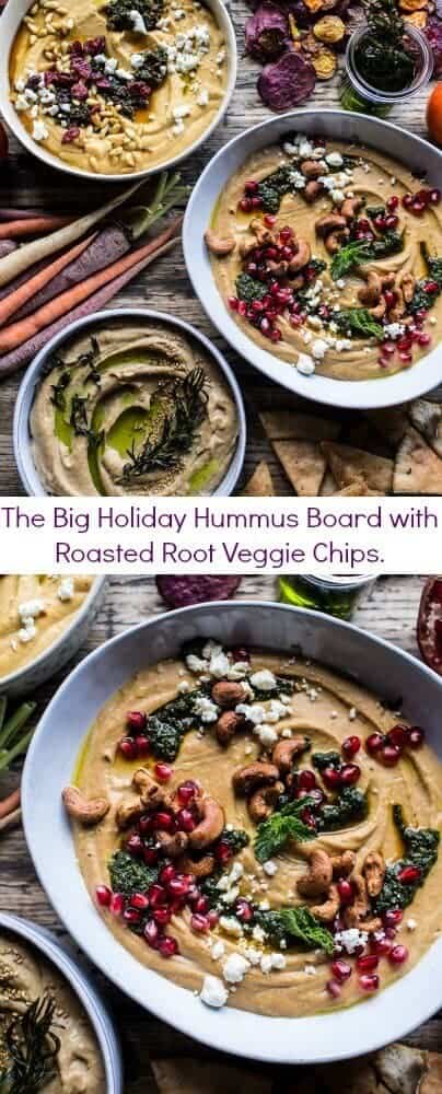 The Big Holiday Hummus Board with Roasted Root Veggie Chips | halfbakedharvest.com @hbharvest