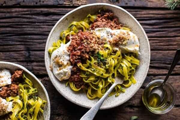 Chorizo Bolognese Pasta with Sourdough Pangrattato + Burrata | halfbakedharvest.com @hbharvest