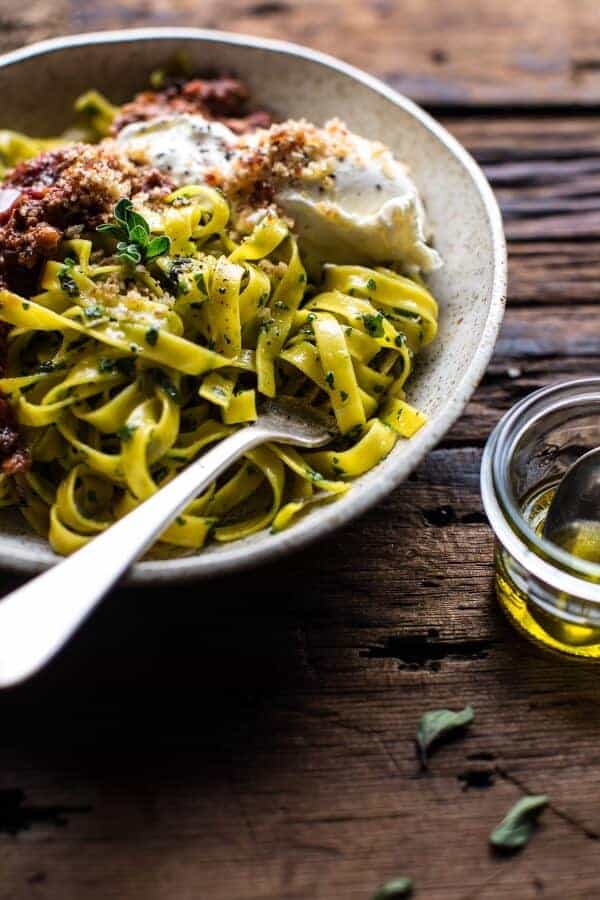 Chorizo Bolognese Pasta with Sourdough Pangrattato + Burrata | halfbakedharvest.com @hbharvest