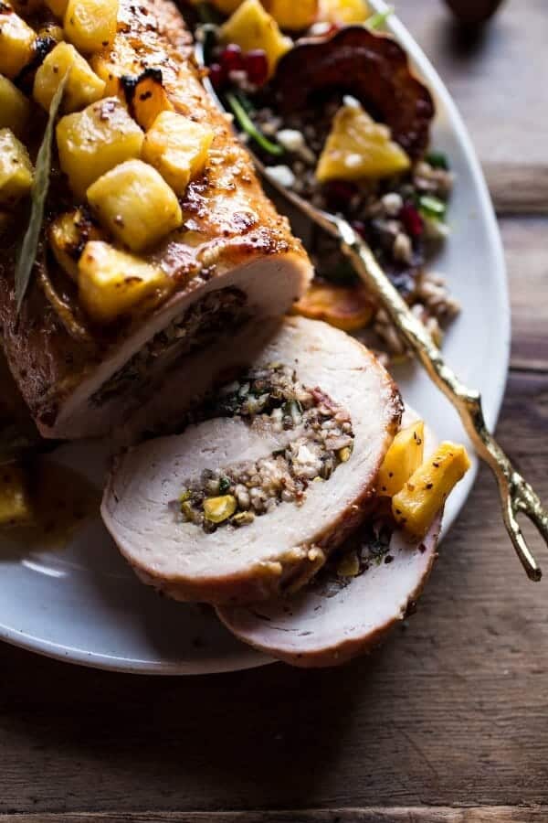 Pineapple Glazed Pork Roast with Bacon Wild Rice Stuffing | halfbakedharvest.com @hbharvest