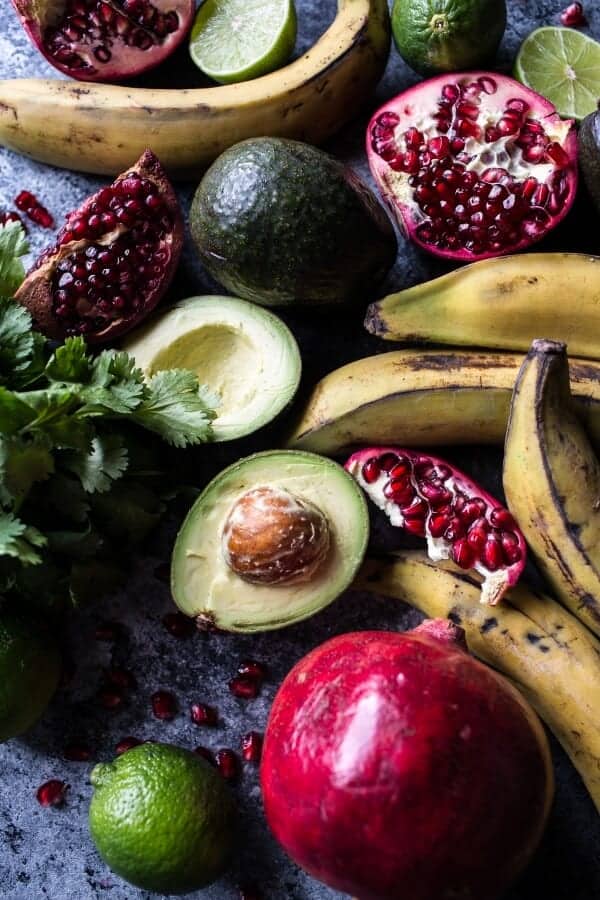 Pomegranate Guacamole with Fried Plantain Chips | halfbakedharvest.com @hbharvest
