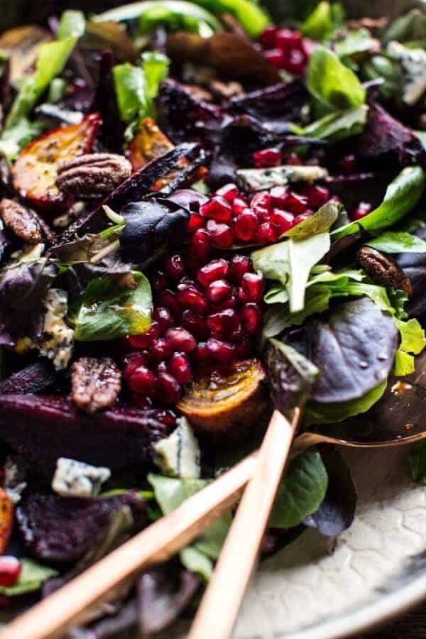 Winter Beet and Pomegranate Salad with Maple Candied Pecans + Balsamic Citrus Dressing | halfbakedharvest.com @hbharvest