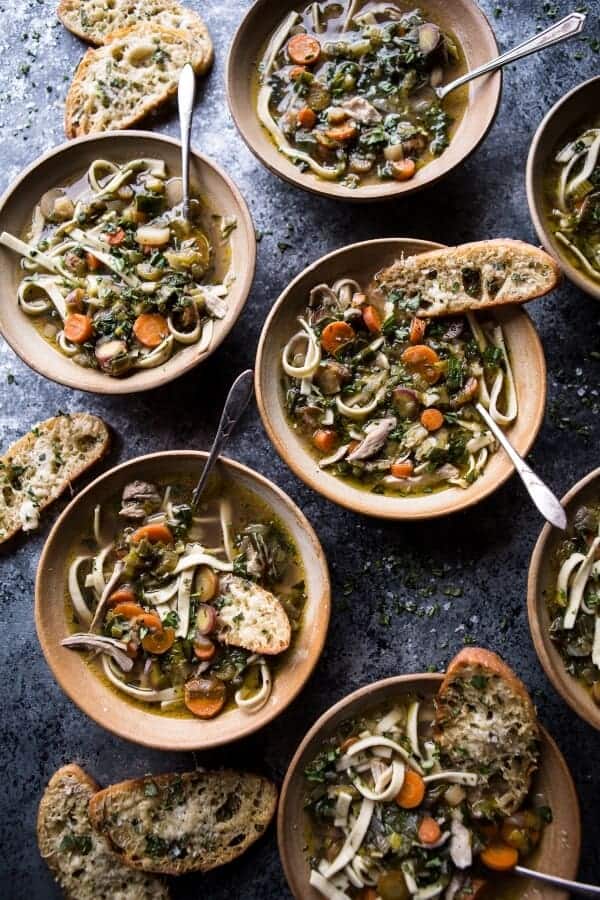 Winter Vegetable Chicken Noodle Soup with Asiago Crostini | halfbakedharvest.com @hbharvest