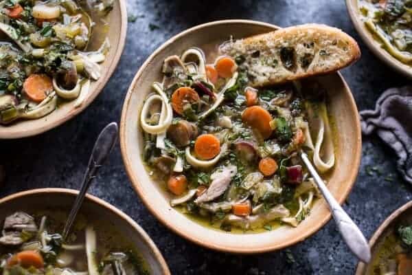 Winter Vegetable Chicken Noodle Soup with Asiago Crostini | halfbakedharvest.com @hbharvest