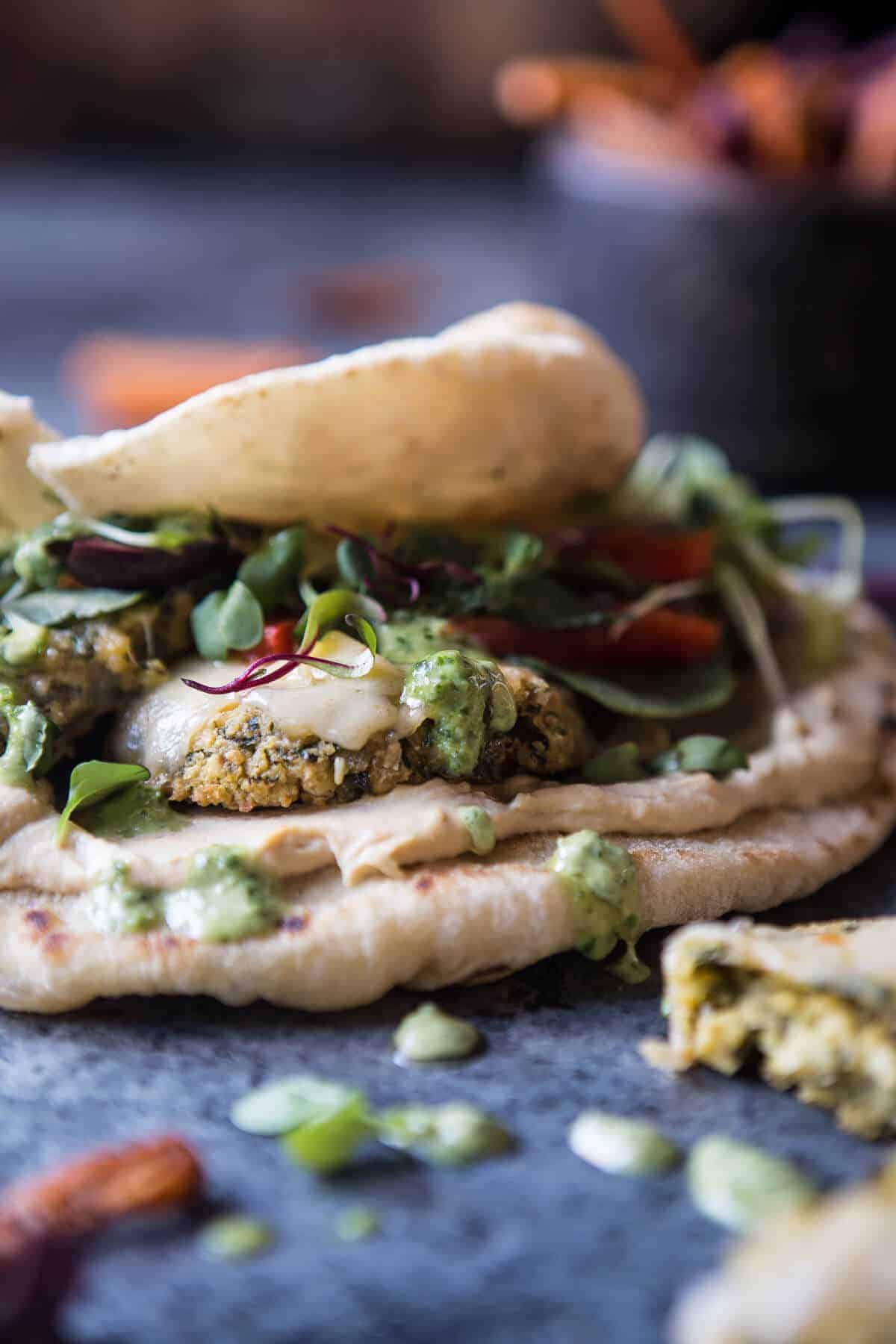 Greek Falafel Melts with Green Tahini Special Sauce | halfbakedharvest.com @hbharvest