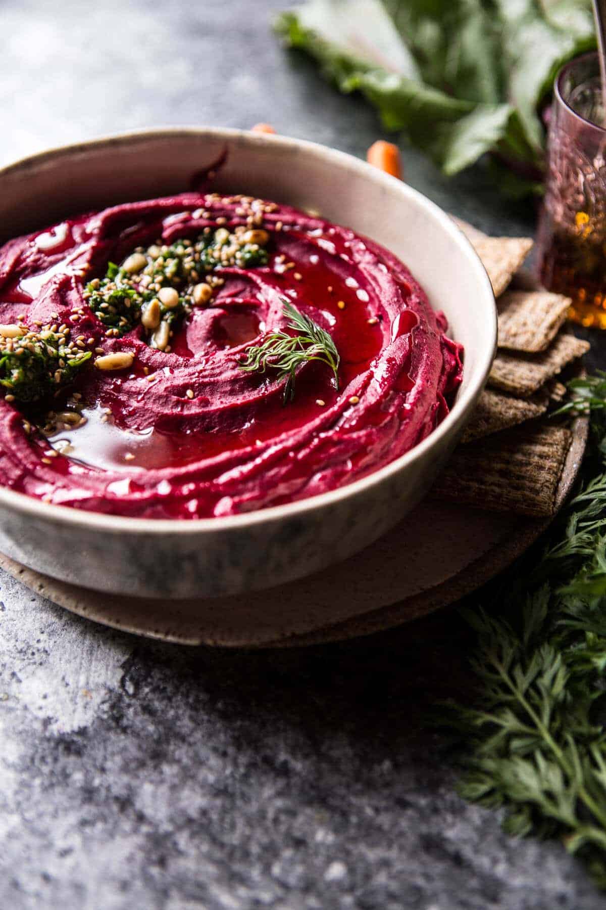 Roasted Beet Hummus (VIDEO) | halfbakedharvest.com @hbharvest