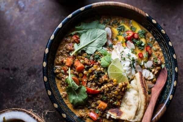 Simple Coconut Quinoa and Lentil Curry with Lime Mango | halfbakedharvest.com @hbharvest